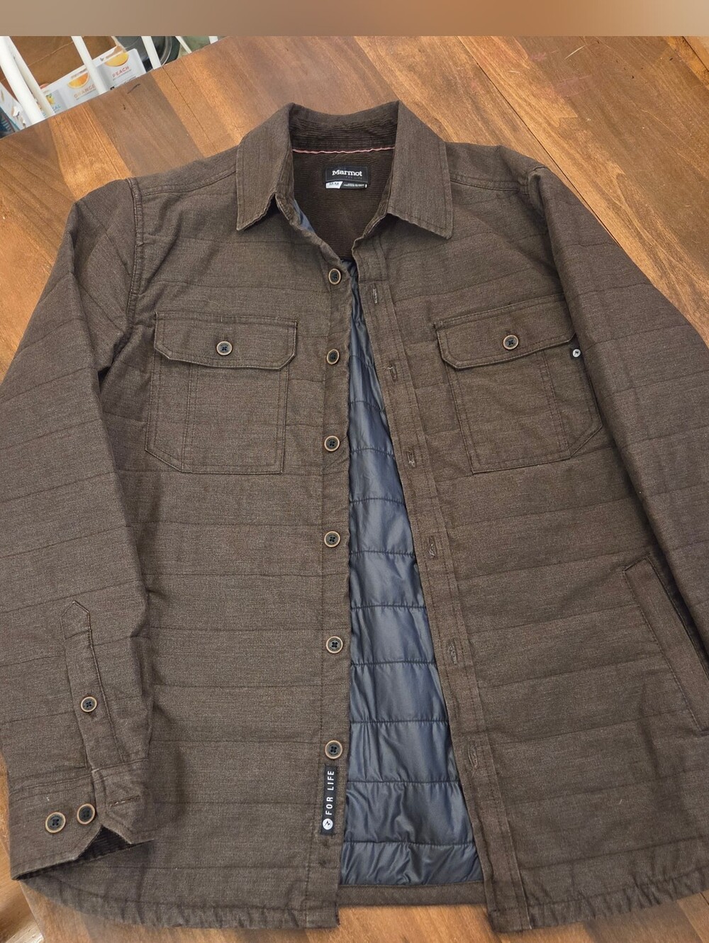 Marmot Men's Brown Quilted Long Sleeve- Insulated Button-Up Shirt